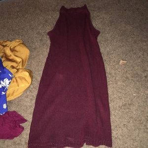 Red turtleneck body-con dress